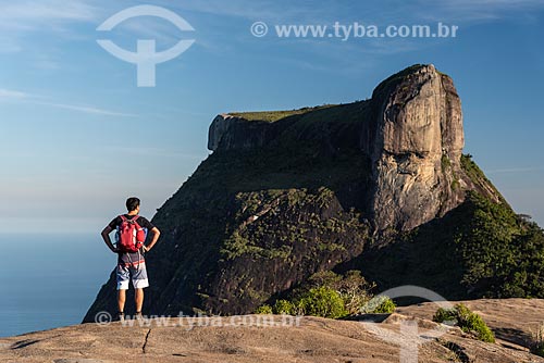  Group of people on the summit of Pedra Bonita (Bonita Stone) with the Rock of Gavea in the background  - Rio de Janeiro city - Rio de Janeiro state (RJ) - Brazil