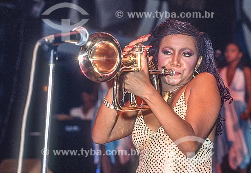  Singer Alcione playing trumpet - 70s  - Rio de Janeiro city - Rio de Janeiro state (RJ) - Brazil