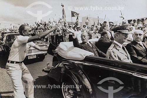  Joao Baptista Figueiredo parading in open car during presidential inauguration ceremony  - Brasilia city - Distrito Federal (Federal District) (DF) - Brazil