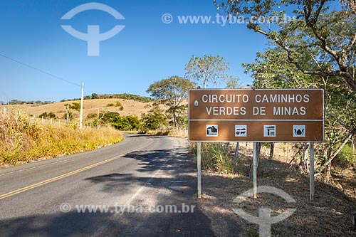  Plaque indicating Minas Green Paths Circuit tourist route - snippet of MG-353 highway between Guarani and Rio Novo cities  - Guarani city - Minas Gerais state (MG) - Brazil