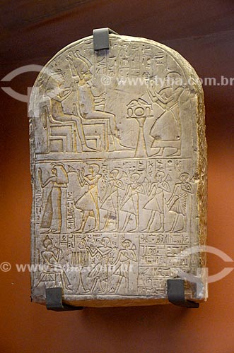  Detail of stone plate with egyptian inscriptions on exhibit - National Museum - old Sao Cristovao Palace  - Rio de Janeiro city - Rio de Janeiro state (RJ) - Brazil