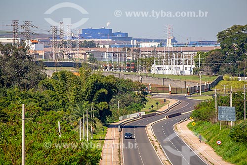  Snippet of Constante Peruchi Highway (SP-316) with substation in the background  - Rio Claro city - Sao Paulo state (SP) - Brazil