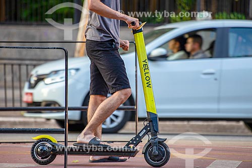  Detail of electric scooter for rent from Yellow  - Sao Paulo city - Sao Paulo state (SP) - Brazil