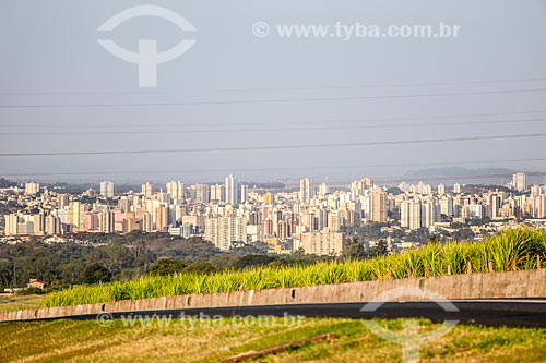  Snippet of Ribeirao Preto Ring Road with canavial in kerbside and the Ribeirao Preto city in the background  - Ribeirao Preto city - Sao Paulo state (SP) - Brazil