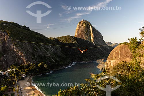  Practitioner of slackline in hammock with the Sugarloaf in the background  - Rio de Janeiro city - Rio de Janeiro state (RJ) - Brazil