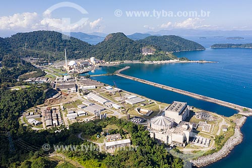  Picture taken with drone of Angra 3 (still under construction) power plant in front and Angra 1 and 2 power plants in the background - Almirante Alvaro Alberto Nuclear Power Plant  - Angra dos Reis city - Rio de Janeiro state (RJ) - Brazil