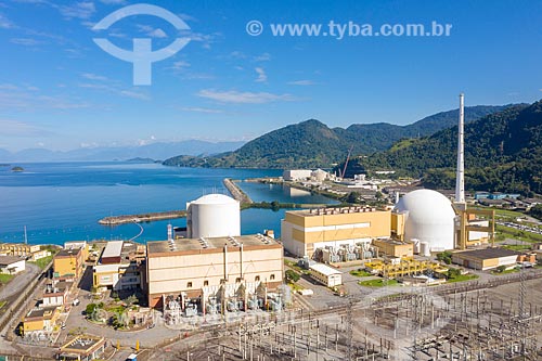  Picture taken with drone of Angra 1 and 2 power plants in front and Angra 3 (still under construction) power plant in the background - Almirante Alvaro Alberto Nuclear Power Plant  - Angra dos Reis city - Rio de Janeiro state (RJ) - Brazil
