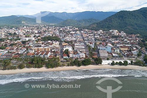  Picture taken with drone of Waterfront and City Center  - Ubatuba city - Sao Paulo state (SP) - Brazil