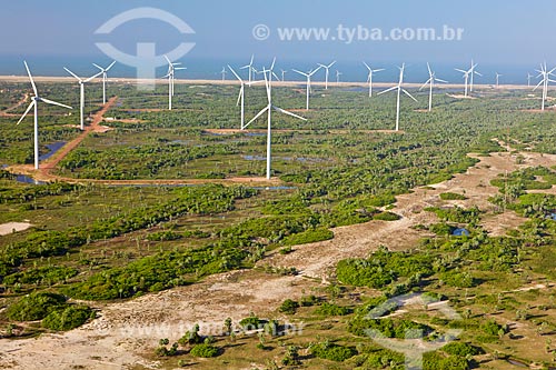  View of the aerogenerators of Pedra do Sal Wind Complex  - Ilha Grande city - Piaui state (PI) - Brazil
