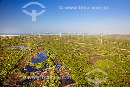  View of the aerogenerators of Pedra do Sal Wind Complex  - Ilha Grande city - Piaui state (PI) - Brazil