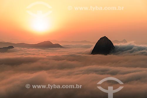  View of Sugarloaf between clouds from Christ the Redeemer mirante during the dawn  - Rio de Janeiro city - Rio de Janeiro state (RJ) - Brazil