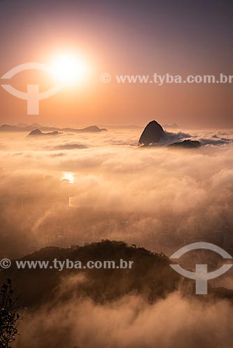  View of Sugarloaf between clouds from Christ the Redeemer mirante during the dawn  - Rio de Janeiro city - Rio de Janeiro state (RJ) - Brazil