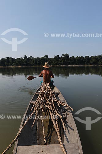 Riverine carrying maniva, the cassava root, on the Aripuana River - Juma Sustainable Development Reserve