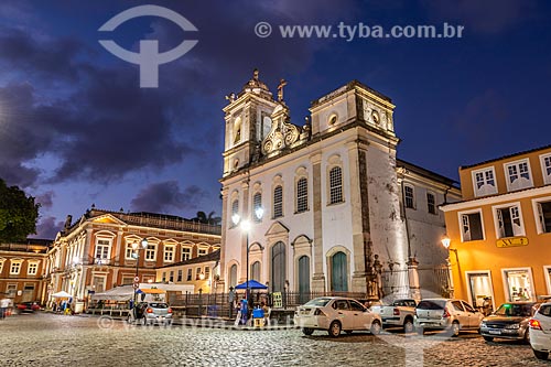 Lighted facade of the Sao Pedro dos Clerigos Church (XVIII century) - Terreiro de Jesus square - also known as 15 de Novembro Square