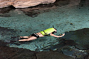  Snorkeling inside Blue water river at Pratinha Grotto  - Iraquara city - Bahia state (BA) - Brazil