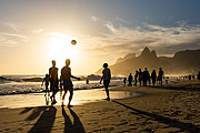  Bathers playing soccer - Ipanema Beach waterfront with the Morro Dois Irmaos (Two Brothers Mountain) in the background  - Rio de Janeiro city - Rio de Janeiro state (RJ) - Brazil