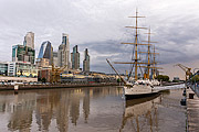  Edge of Puerto Madero with Frigate ARA Presidente Sarmiento anchored  - Buenos Aires city - Buenos Aires province - Argentina