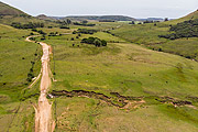  Picture taken with drone of the erosion process in the southern fields with the Cavera Mountain Range in the background  - Rosario do Sul city - Rio Grande do Sul state (RS) - Brazil