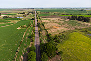  Picture taken with drone of the BR-290 Highway  in the middle of soybean plantation in the pampa gaucho  - Rosario do Sul city - Rio Grande do Sul state (RS) - Brazil