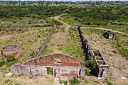  Picture taken with drone of the ruins of Saladeiro São Carlos, a place where beef jerky was produced for export  - Quarai city - Rio Grande do Sul state (RS) - Brazil