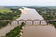 Picture taken with drone of the General Osorio bridge over the Ibicui River  - Manoel Viana city - Rio Grande do Sul state (RS) - Brazil