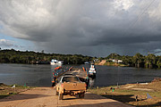  Cars crossing the river by ferry - Igapo-Açu Sustainable Development Reserve  - Borba city - Amazonas state (AM) - Brazil