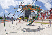  Carne da minha perna sculpture (2005) and Aurora Street decorated for Carnival  - Recife city - Pernambuco state (PE) - Brazil