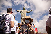  Tourists wearing masks on a visit to Christ the Redeemer - Coronavirus Crisis  - Rio de Janeiro city - Rio de Janeiro state (RJ) - Brazil