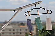  Masks for protection against coronavirus hanging from clothesline  - Sao Jose do Rio Preto city - Sao Paulo state (SP) - Brazil