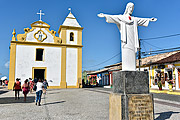  Tourists visiting the historic center of Arraial DAjuda - Nossa Senhora DAjuda Church (1551) in the background  - Porto Seguro city - Bahia state (BA) - Brazil