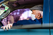  Elderly wearing protective mask inside car - Coronavirus Crisis  - Porto Alegre city - Rio Grande do Sul state (RS) - Brazil