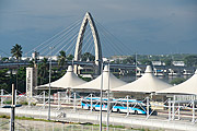  View of Station of BRT Transcarioca - Fundao (Terminal Aroldo Melodia) with the Prefeito Pereira Passos Bridge in the background  - Rio de Janeiro city - Rio de Janeiro state (RJ) - Brazil