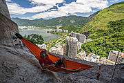  Detail of climber lying in a hammock during the climbing to the Cantagalo Hill  - Rio de Janeiro city - Rio de Janeiro state (RJ) - Brazil