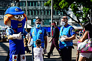  Azulito, mascot of the Public Transport and Circulation Company (EPTC), begins a series of educational actions to warn about measures to prevent contagion by Covid-19 - Coronavirus Crisis  - Porto Alegre city - Rio Grande do Sul state (RS) - Brazil