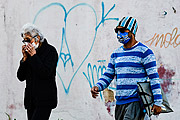  Man wearing Grêmio mask while walking down the street - Coronavirus Crisis  - Porto Alegre city - Rio Grande do Sul state (RS) - Brazil