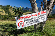  Poster warning tourists that the Serrinha do Alambari Environmental Protection Area is closed due to the Coronavirus crisis  - Resende city - Rio de Janeiro state (RJ) - Brazil