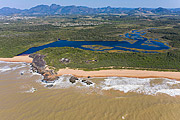  Picture taken with drone of Paulo Cesar Vinha State Park - Carais Lagoon popularly known as Coca Cola Lagoon  - Guarapari city - Espirito Santo state (ES) - Brazil