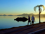  People walking on Beira Mar Norte at dawn  - Florianopolis city - Santa Catarina state (SC) - Brazil