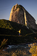  Practitioner of slackline with the Sugarloaf in the background  - Rio de Janeiro city - Rio de Janeiro state (RJ) - Brazil