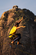 Practitioner of slackline with the Sugarloaf in the background  - Rio de Janeiro city - Rio de Janeiro state (RJ) - Brazil