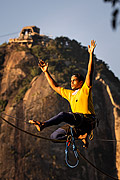 Practitioner of slackline with the Sugarloaf in the background  - Rio de Janeiro city - Rio de Janeiro state (RJ) - Brazil