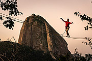  Practitioner of slackline with the Sugarloaf in the background  - Rio de Janeiro city - Rio de Janeiro state (RJ) - Brazil