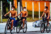  Teenagers going to the beach wearing mask during the Coronavirus crisis  - Rio de Janeiro city - Rio de Janeiro state (RJ) - Brazil
