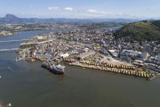 Picture taken with drone of ship launcher of Fiber optic and submarine cables on the high seas moored in the port of Vitória - Vitoria city - Espirito Santo state (ES) - Brazil