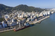 Picture taken with drone of ship launcher of Fiber optic and submarine cables on the high seas moored in the port of Vitória - Vitoria city - Espirito Santo state (ES) - Brazil
