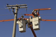 Men working on electrical network maintenance - Mirassol city - Sao Paulo state (SP) - Brazil
