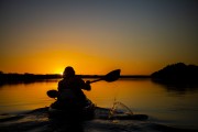 Kayak on the Parnaiba River at sunset - Border of Piaui with Maranhao - Miguel Alves city - Piaui state (PI) - Brazil
