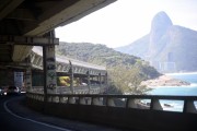 Traffic - Joa Highway (1972) - also know as Bandeiras Highway - with the Morro Dois Irmaos (Two Brothers Mountain) in the background - Rio de Janeiro city - Rio de Janeiro state (RJ) - Brazil