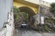 Viaduct over old railway that connected the city to the capital - Signs with prohibition for pedestrians and cyclists - Cachoeiro de Itapemirim city - Espirito Santo state (ES) - Brazil