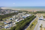 Picture taken with drone of the Evonik Degussa facilities at Portocel Terminal - Port specialized in pulp shipment - Aracruz city - Espirito Santo state (ES) - Brazil